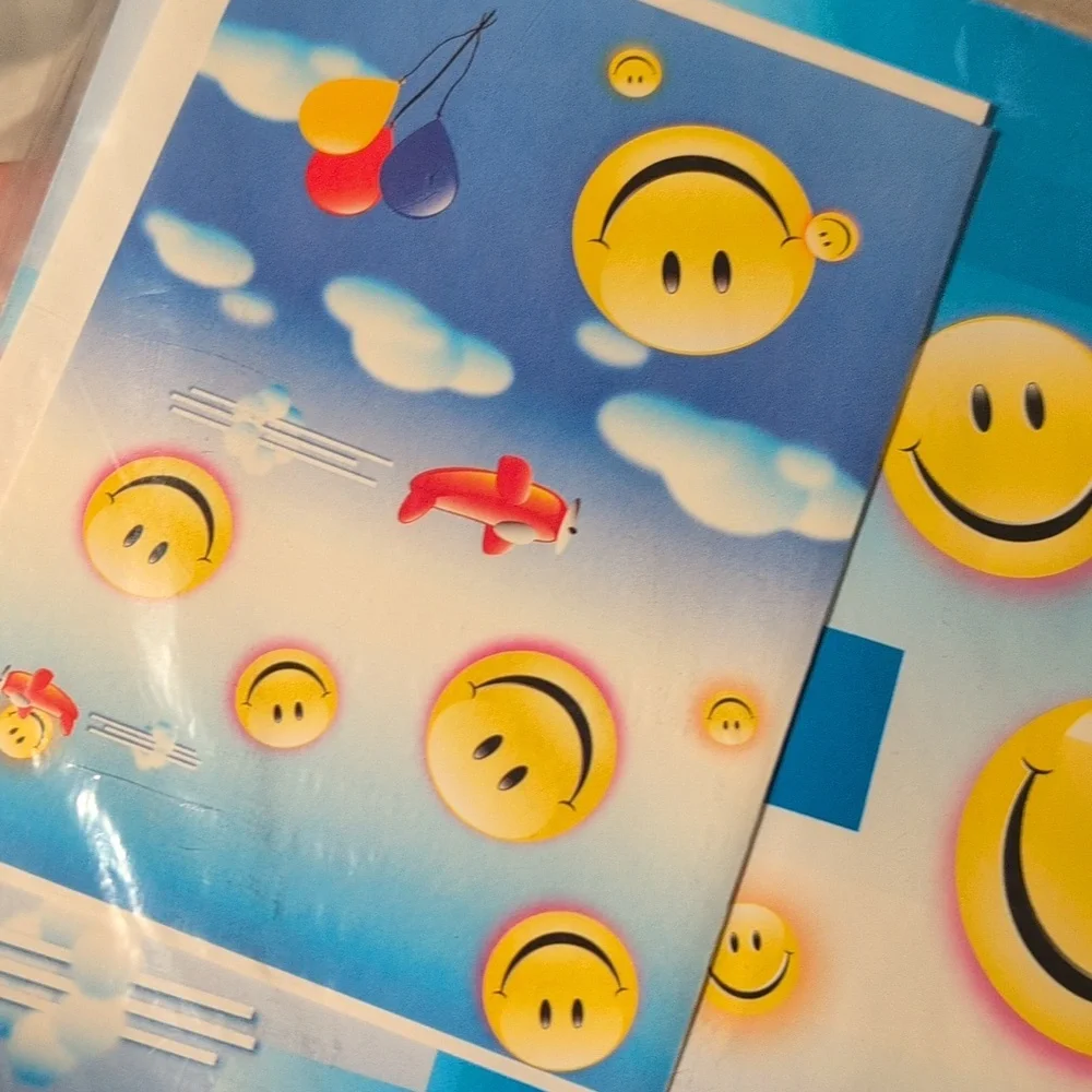 Vintage Airplane Gift Wrap Kit with Emoji Design Set‎ Of 2 NIP